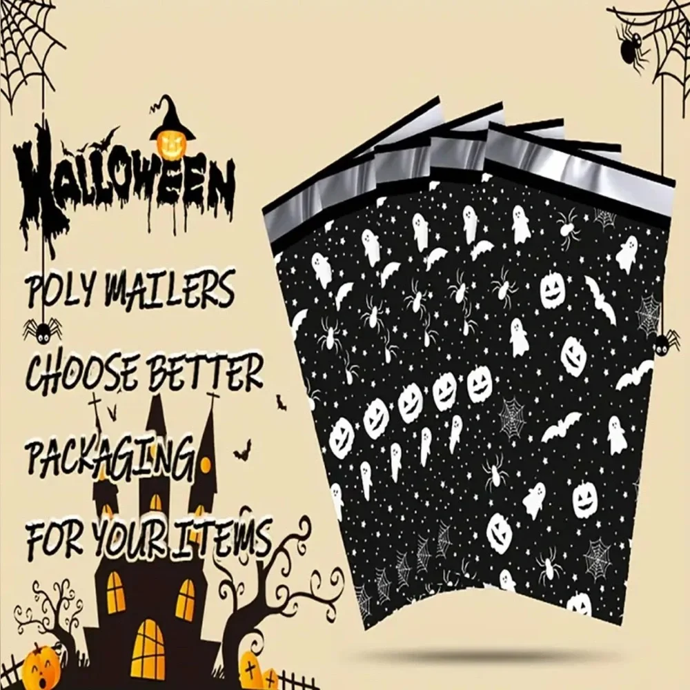 Halloween Themed Black and White Poly Mailers 25ct